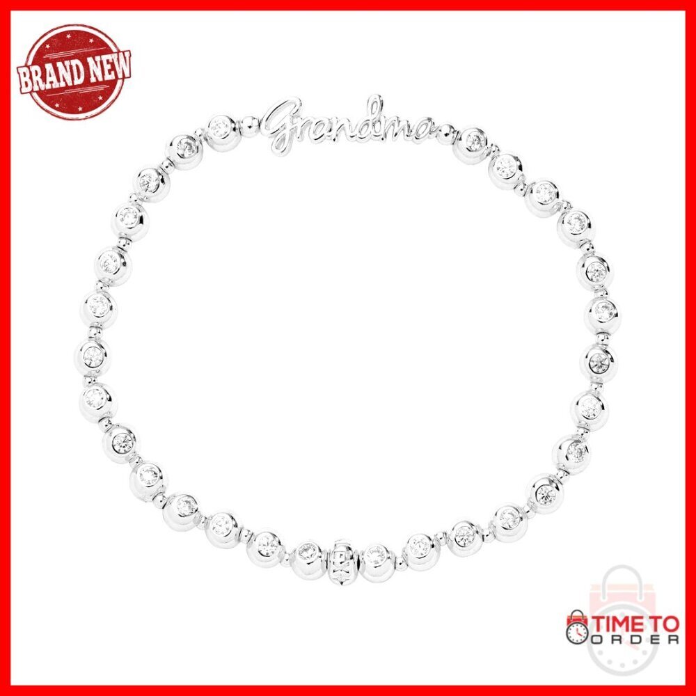 Silver Plated Brass Stretch Bracelet with Crystal Charm 7.25 Inch